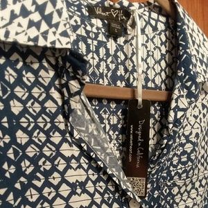 Velvet Heart Geometric pattern top, Blue/Cream LG